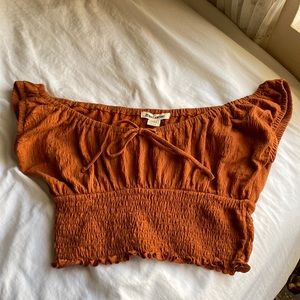 Billabong off the shoulder smocked crop top
